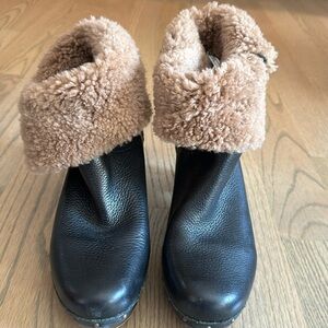 UGG Black Leather Amoret Boot Clog